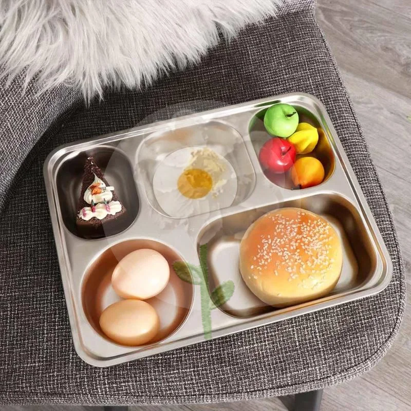 304 Stainless Steel Divided Dinner Plates Scratch Resistant Thick Partition Plate for Home Kitchen Daily Dining Use