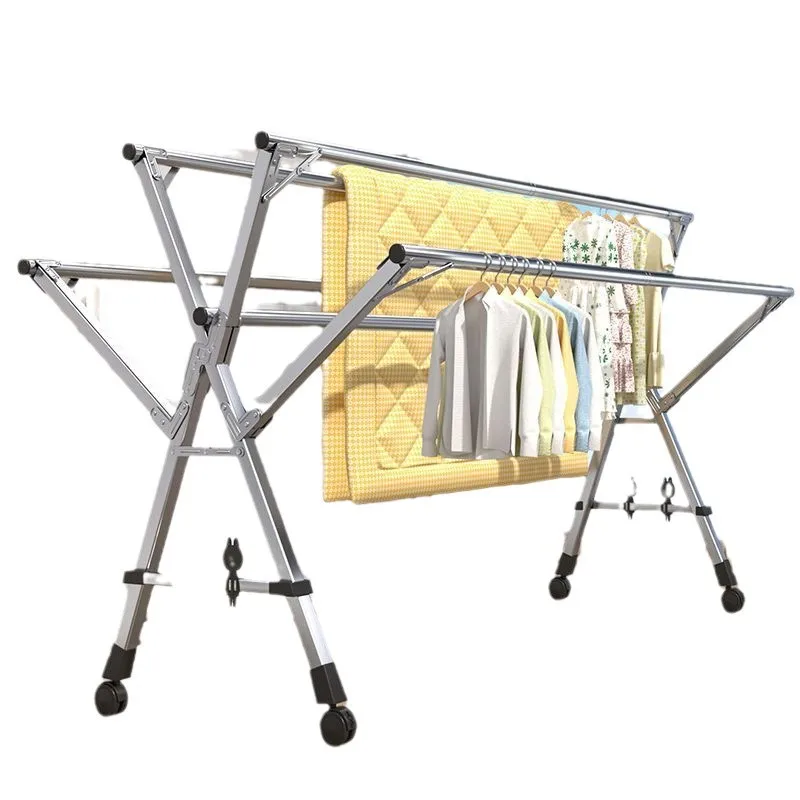 Five-pole drying rack, balcony household, floor-to-ceiling folding, stainless steel, indoor and outdoor clothes rack.