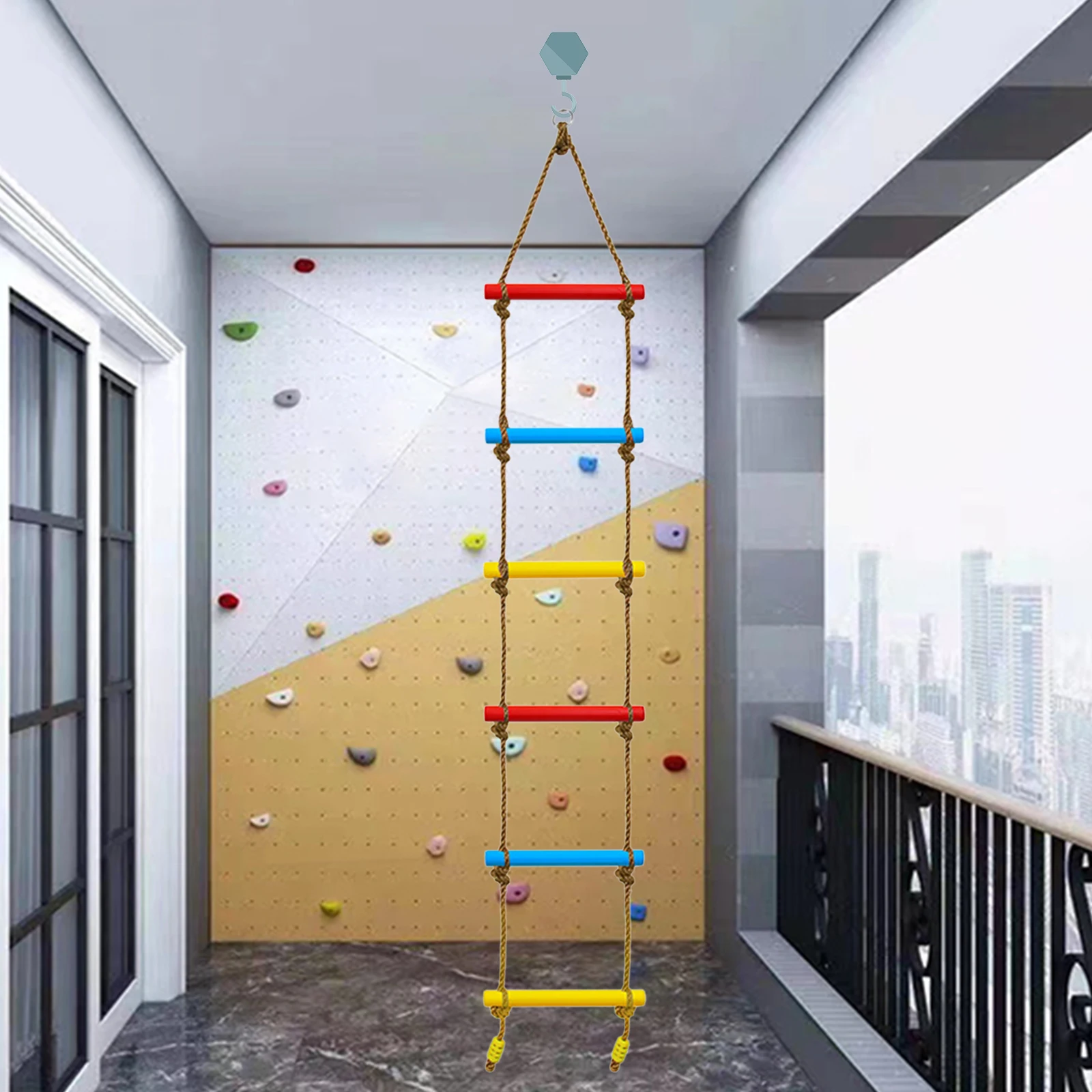 Kids Rainbow Rope Ladder Fun Climbing Rope with 6-Section Straps  Exercise Equipment Toy for Balance Kid Outdoor Climbing Events