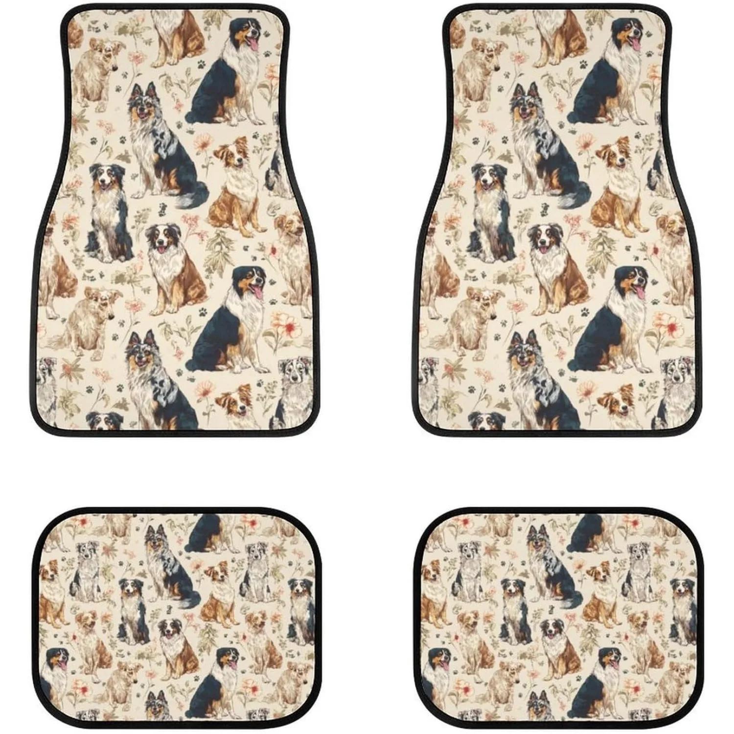 Shepherd Dogs Floral 4pcs Car, Auto Foot Mats All Weather Universal Fit Car Decor Accessories Fit For SUV, Vans, Sedans, Trucks
