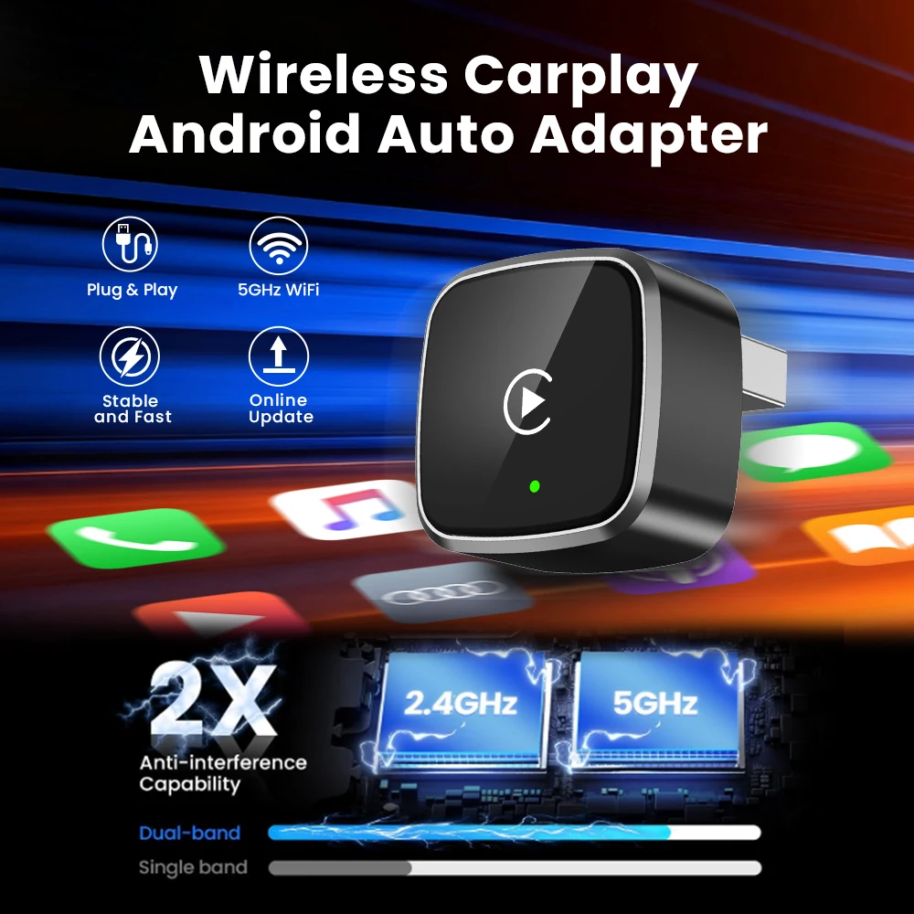 2 in 1 Wireless CarPlay Android Auto 2025 New Smart Adapter Plug and Play Stable BT WiFi Connect OTA Upgradable Fit 98% Vehicle