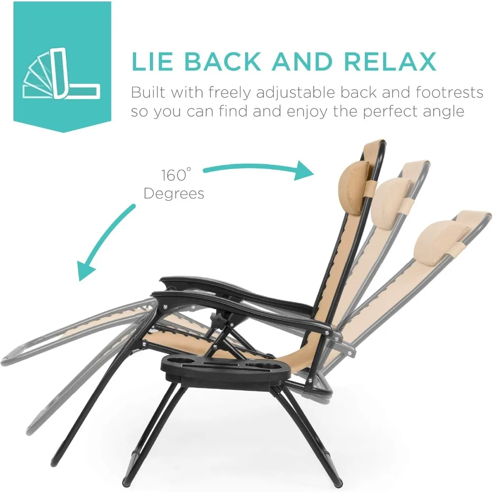 مجموعة بيج أصلية مكونة من كرسيين للاستراحة من شبكة فولاذية قابلة للتعديل بدون جاذبية مع وسائد وصواني حامل أكواب، عرض ساخن.