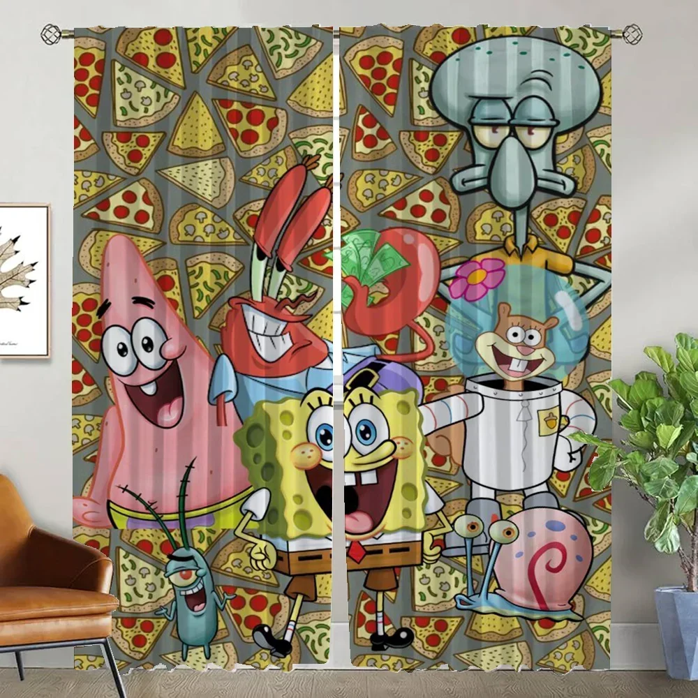 Partition S-SpongeBobes Curtains For Bedroom Halloween Decoration Shades Elegant Room Curtains 2 Pieces Blackout Curtain LivingC