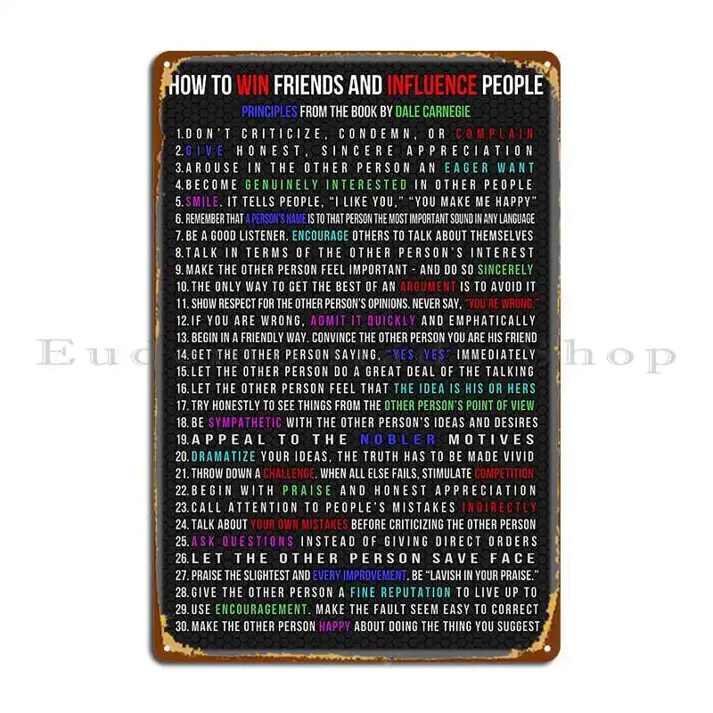 لوحة معدنية من لوحة السينما ، وكيفية كسب الأصدقاء والتأثير على الناس ، ملصق علامة القصدير ، اللوحة الحديد ، حانة
