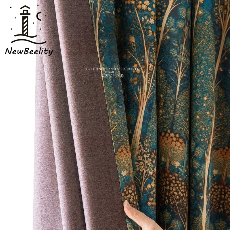 French Mid-century Style Curtains with Full Blackout Curtains for Living Dining Room Bedroom Custom Size Modern Fashion Drapes