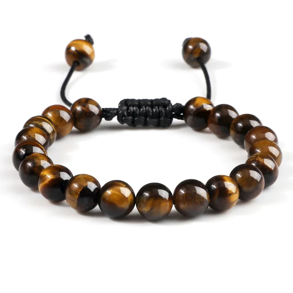 

8mm Tiger Eye Stone Beads Bracelet Adjustable Braided Rope Bangles Natural Lava Rock Men Women Yoga Healing Balance Bracelets