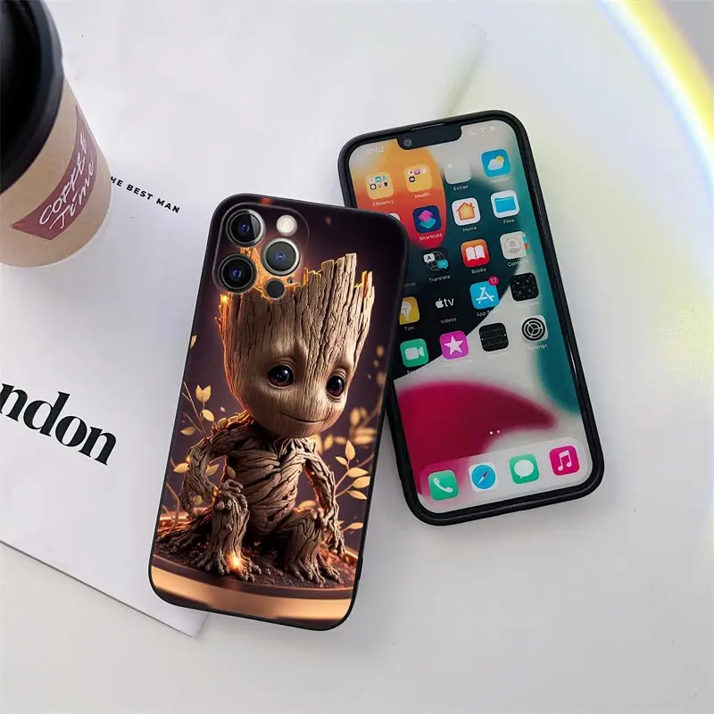 Cute Marvel Baby Groot Rocket Phone Case for iPhone 11 15 Pro Max Case Coque 14 Plus 13 Pro 12 Mini 11 XS XR 8 SE TPU Soft Cover