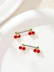KUNIU2pcs y2k cute cherry nipple ring women body piercing jewelry stainless steel nipple jewelry
