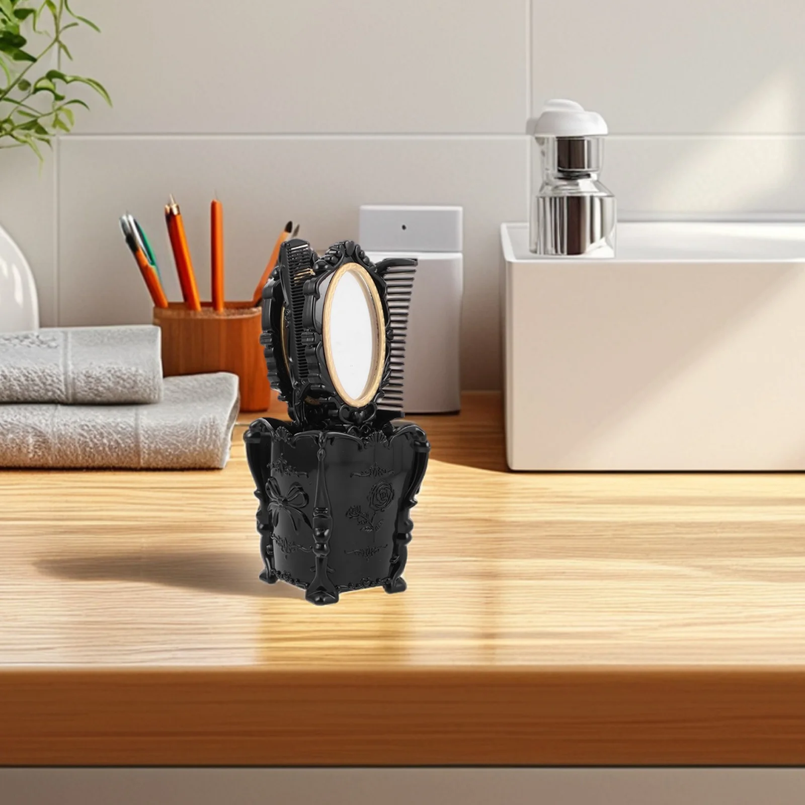 

Винтажный набор расчесок для зеркала для макияжа, черная коробка, винтажные косметические аксессуары, щетка для волос, очиститель для укладки, щетки для волос для женщин