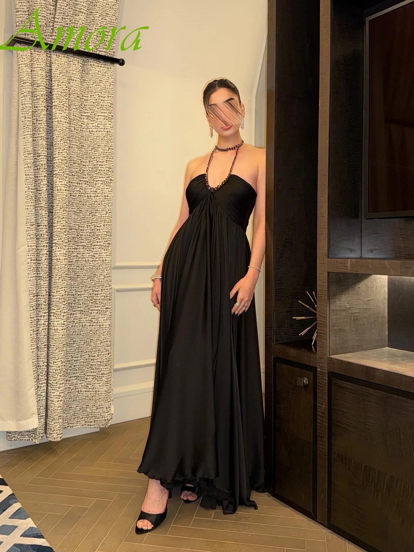 تخصيص ألف خط الرسن بلا أكمام فستان سهرة أنيق دقيق مخصص فساتين المناسبات مزاجه موضة فستان الحفلة الراقصة