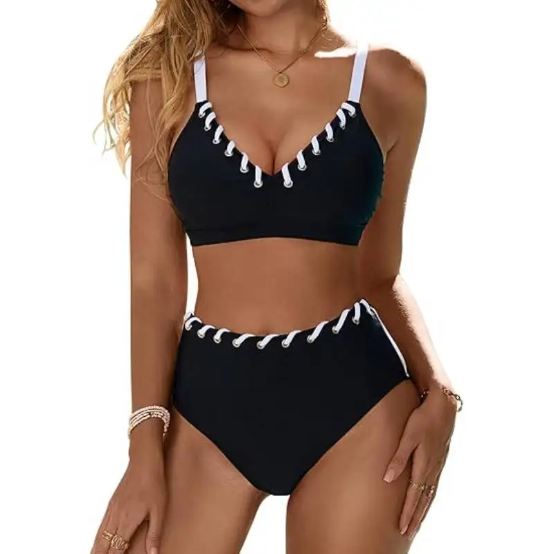 Cikini Tie-Neck Decorative Split Swimwear,Summer Beach Swimsuit Bathing Suit For Women