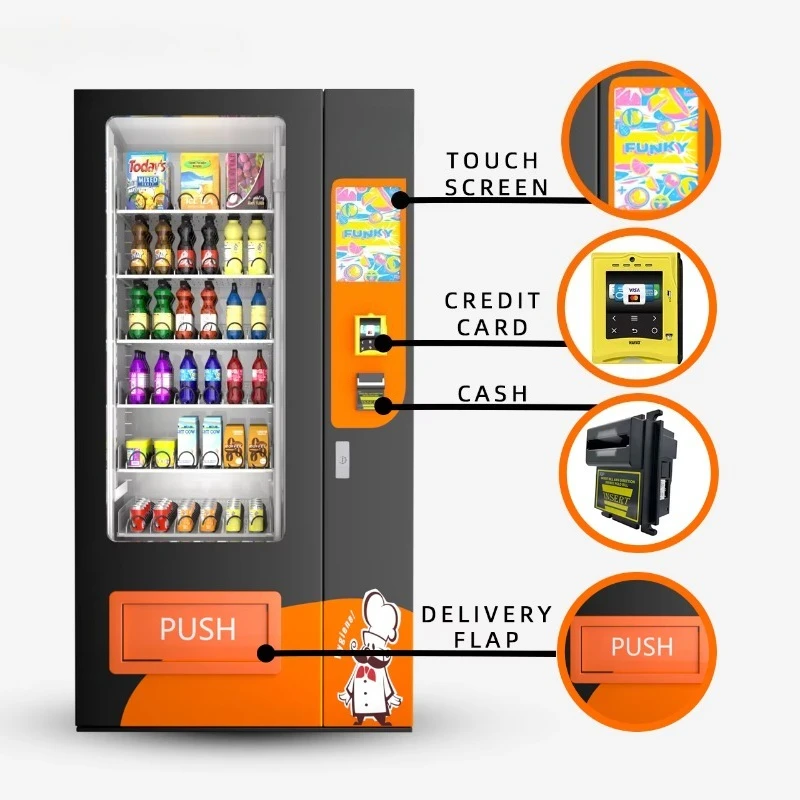 آلة بيع المشروبات المجمدة المخصصة مع بطاقة الائتمان والنقود الدفع المفتوح اللوحة الرئيسية SDK آلة بيع المواد الغذائية والوجبات الخفيفة المخصصة