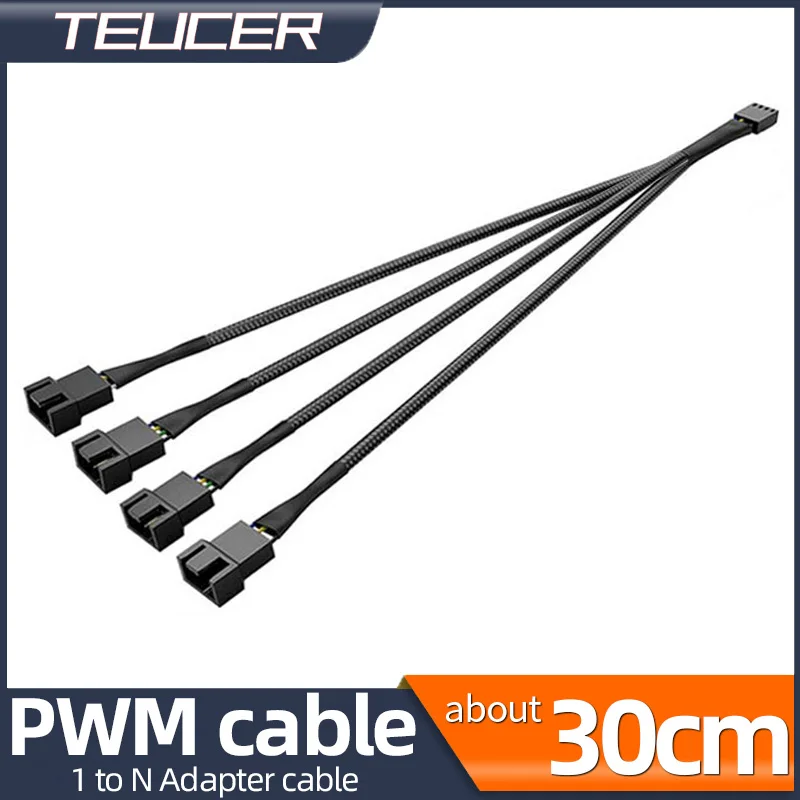 Teucer 12V/4Pin PWM czarny/biały kabel adaptera 1 do 1/2/3/4 komputerowy wentylator chłodnicy procesora rozdzielacz wentylatora obudowa komputera przedłużacz kabla zasilającego