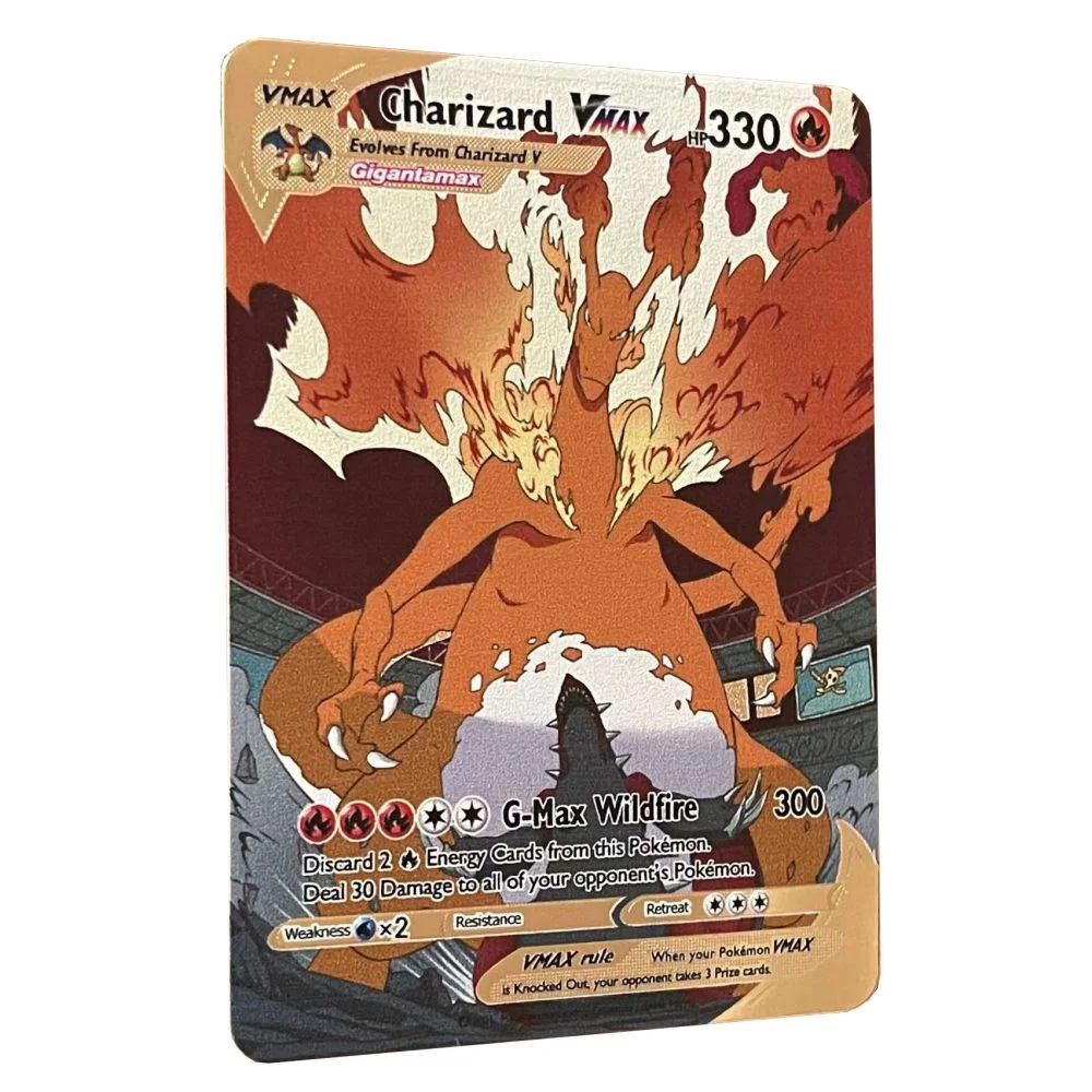 Pokemon Card Vmax Metal Pokémon Letters Pikachu Gx Mewtwo Charizard Vstar Anime Games Toys Golden Iron Playing Cards Kids Gifts