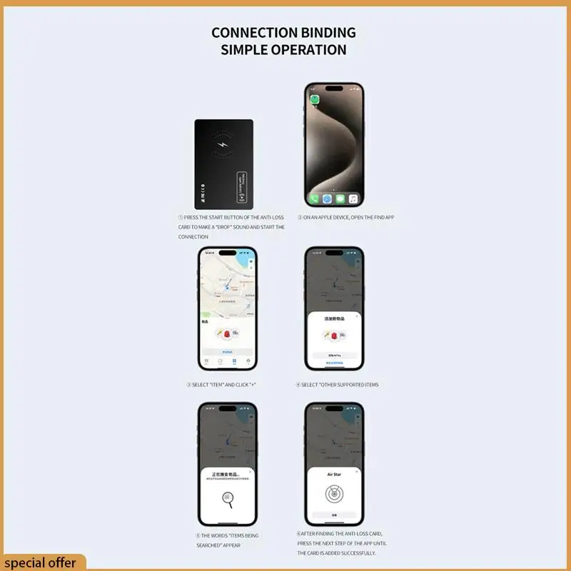 A68Z Anti-Loss Location Tracking Card GPS Locator Smart Tag Support Wireless Charging