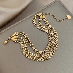 ALLYES Fashion Stainless Steel Bracelet for Women Men 2024 Personality Multilayer Leaves Tassel Chain Bracelets Charm Jewelry