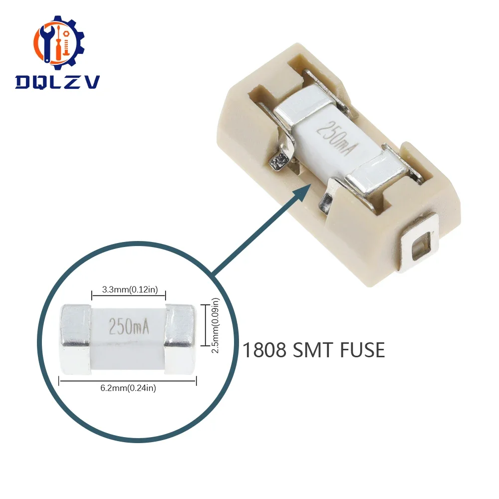 1808/2410 SMD Fuse Holder 01550900M High Temperature Resistance With 0451 Series SMD Fast Blow Fuse 62mA-20A 125V/65V AC