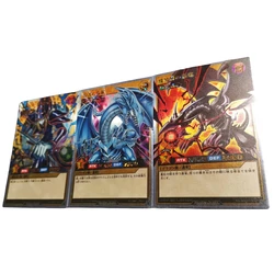 3pcs/set Yu Gi Oh Black Magician Blue-Eyes White Dragon Self Made Refraction Flash Card Anime Classics Game Collection Cards Toy