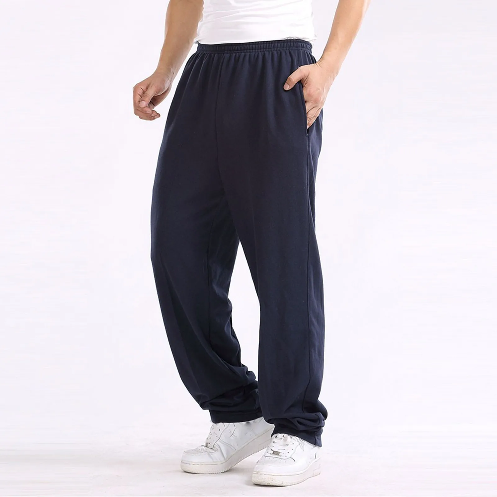 

Mens Solid Color Pants Fleece Thick Loose Wide Leg Trousers Outdoor Sports Gym Wear Trousers Elastic High Waist Sweatpants Pants