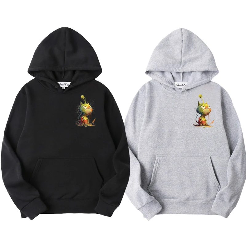 

Angry Cat Cute Colorful Printing Women Men Hoodie Polyester Cool Cute Pullover Pockets Thin Loose Autumn Sweater