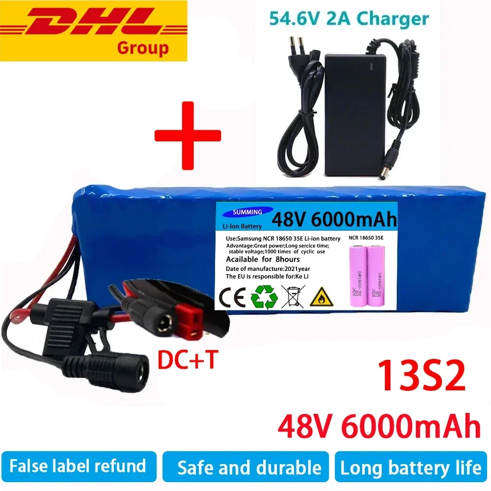 For Electric Bike 48v 20Ah 28Ah 40Ah 58Ah18650 Li-ion Battery Pack 13S2P Bike Conversion Kit Bafang 1000w and 54.6V 2A Charging