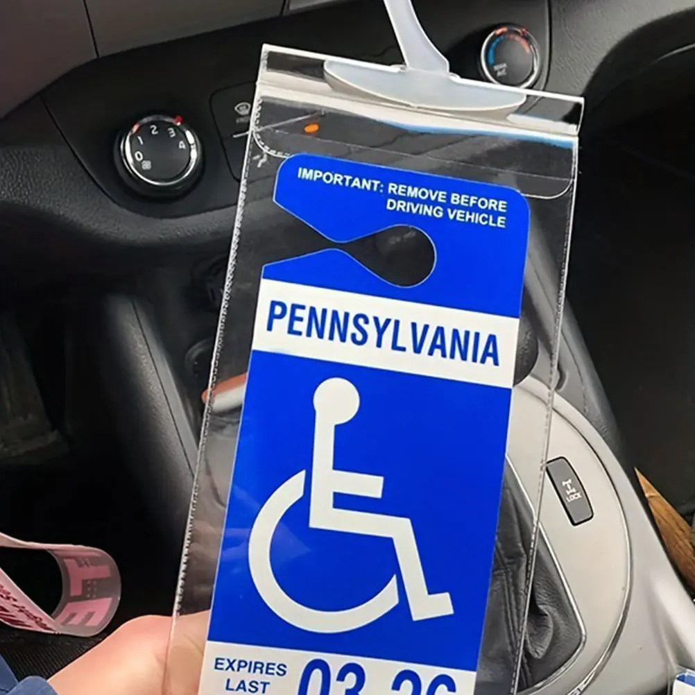 

Handicap Placard Holder Clear Transparent Design Easy Read Parking Permit Sign Secure Hook for Car Rearview Mirror for Disabled