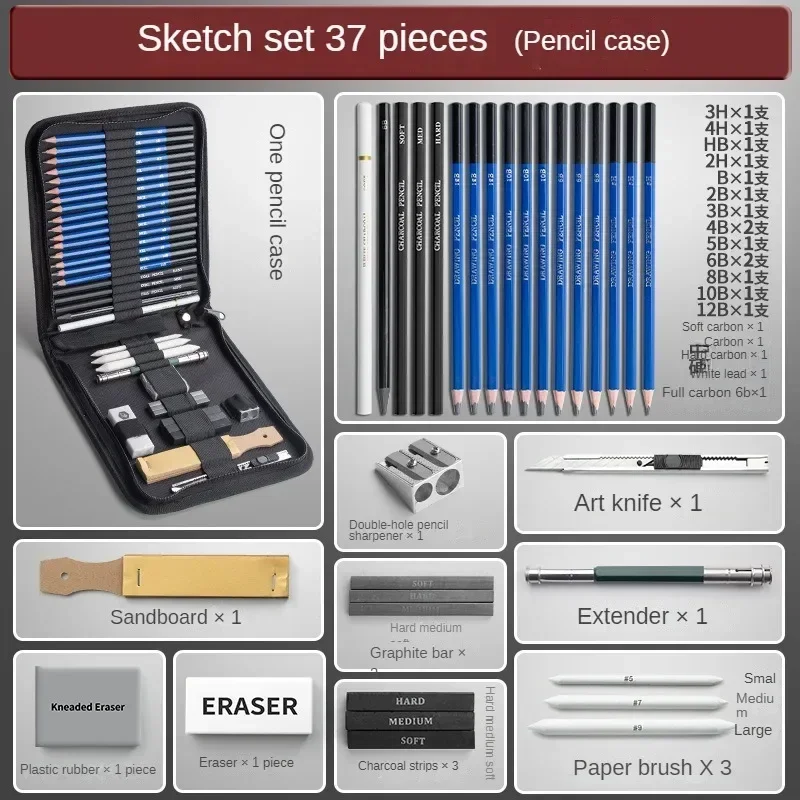 Ensemble de crayons à croquis de grande capacité avec sac à stylos, peinture professionnelle, outil de dessin, fournitures scolaires, papeterie, 27