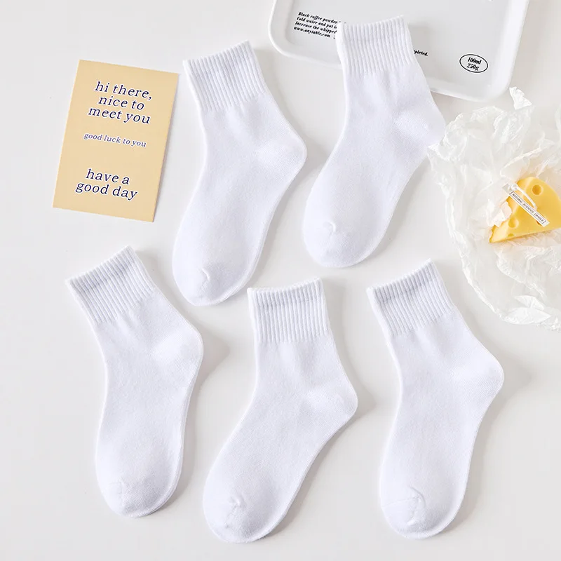 Thicken Cotton White Socks 3-12Years Children Middle Tube Sock Boys Girls Spring Autumn Sweat-Absorbing Breathable Sports Socks