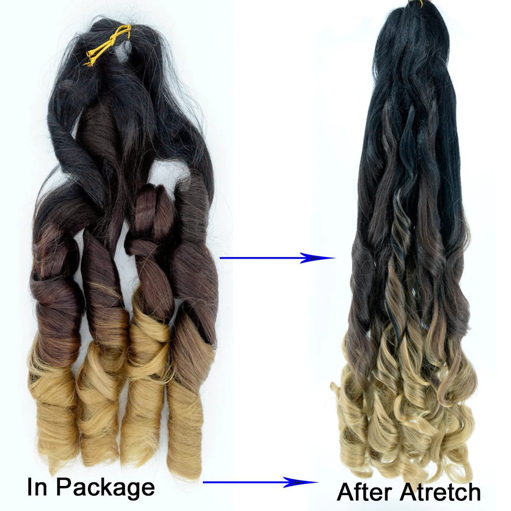 Synthetic Loose Wave French Curl 26inch Pre-Stretched Crochet Braiding Hair For Women Extensions Ombre Spiral Curl Braids Hair