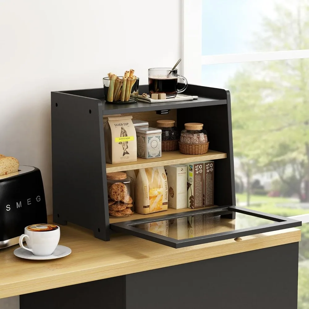 صندوق خبز كبير للمطبخ، حاوية تخزين خبز على الطراز الخشبي الريفي للأطراف المنزلية، منظم خبز على سطح الطاولة