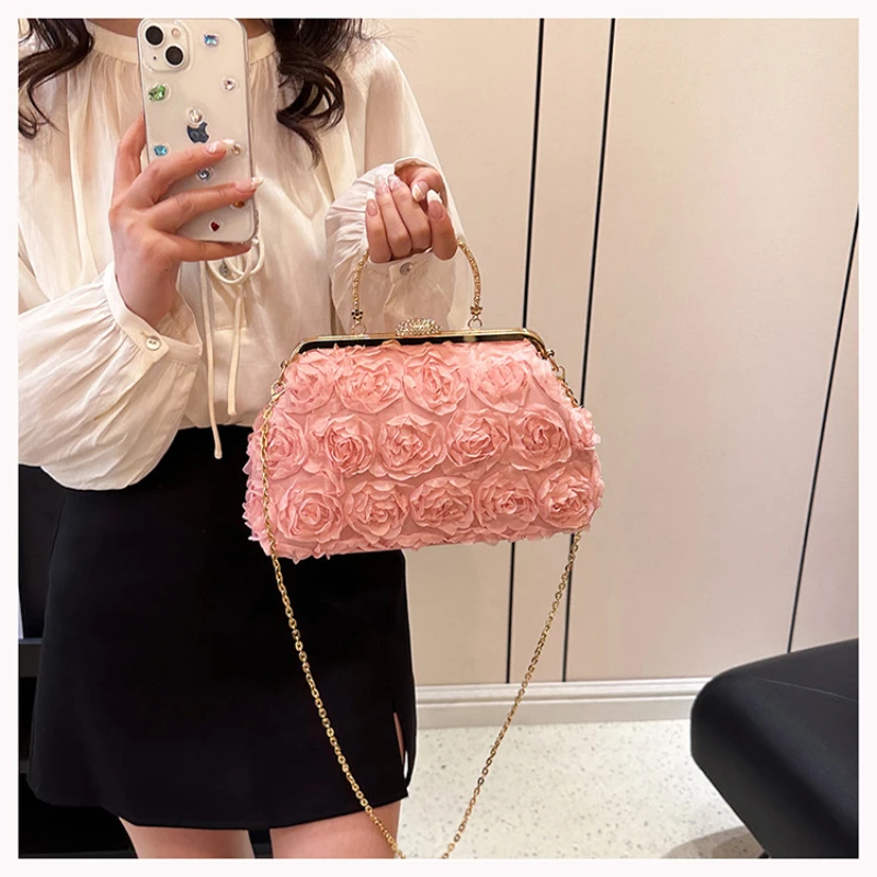 Luxury Satin Floral Bride Party Evening Clutch Bag Women Wedding Purses and Handbags Small Shoulder Chain Bag Designer Bag