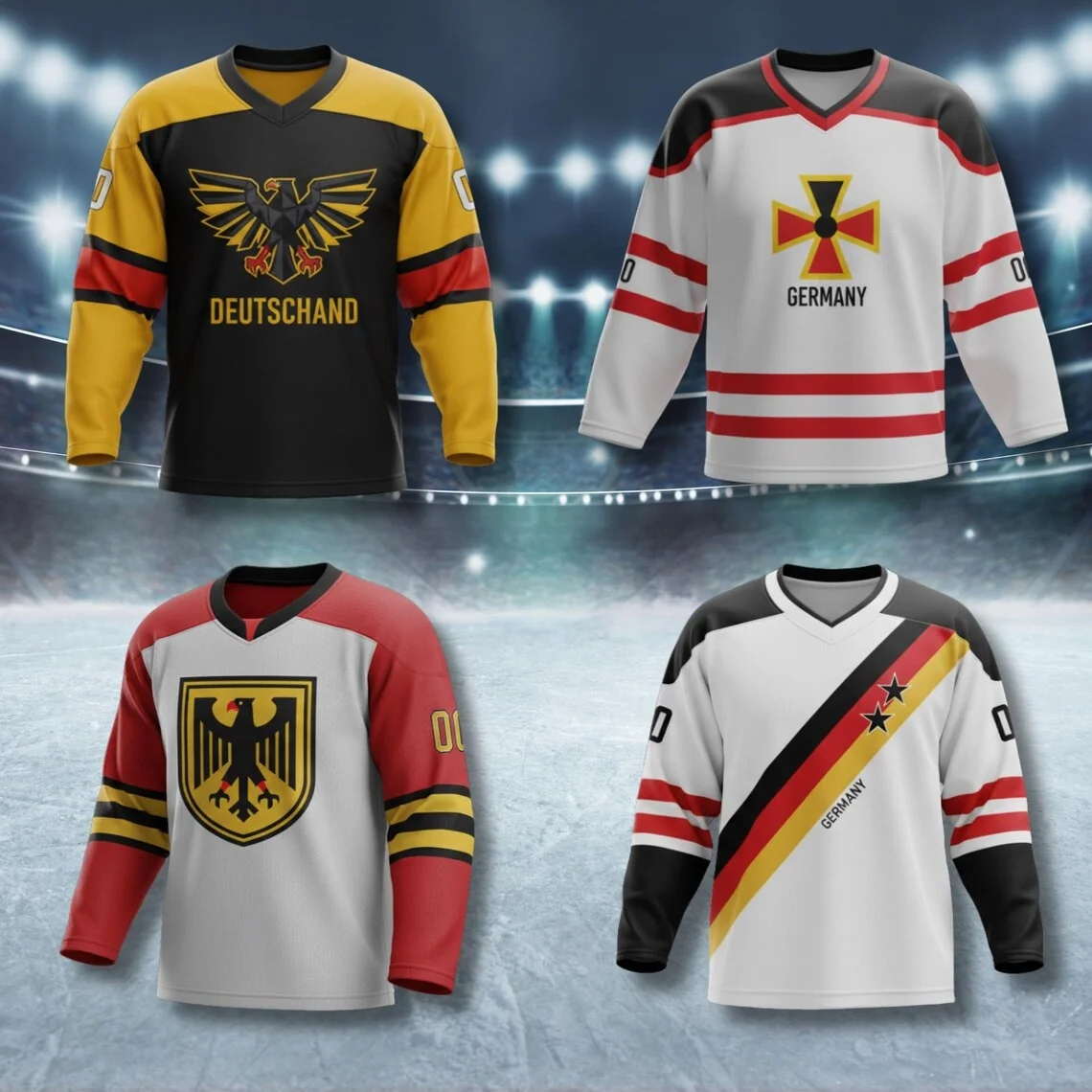 Sudadera de Hockey de Alemania, Diseño de Escudo de Águila en Negro, Rojo y Dorado, Unisex, para Fanáticos, Regalo, Ropa para los Juegos de Invierno, para Aficionados al Hockey