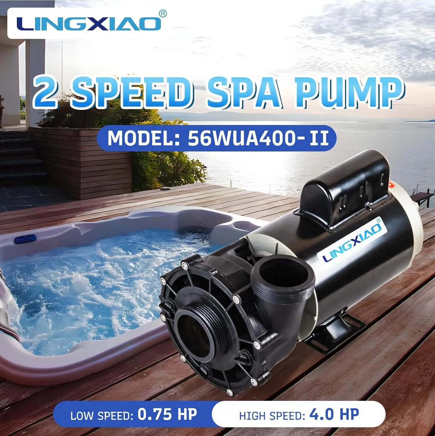 LINGXIAO SPA Pump, 4HP Hot Tub Pump - 2 Speed LX SPA Pump Motor 220-240V, 2