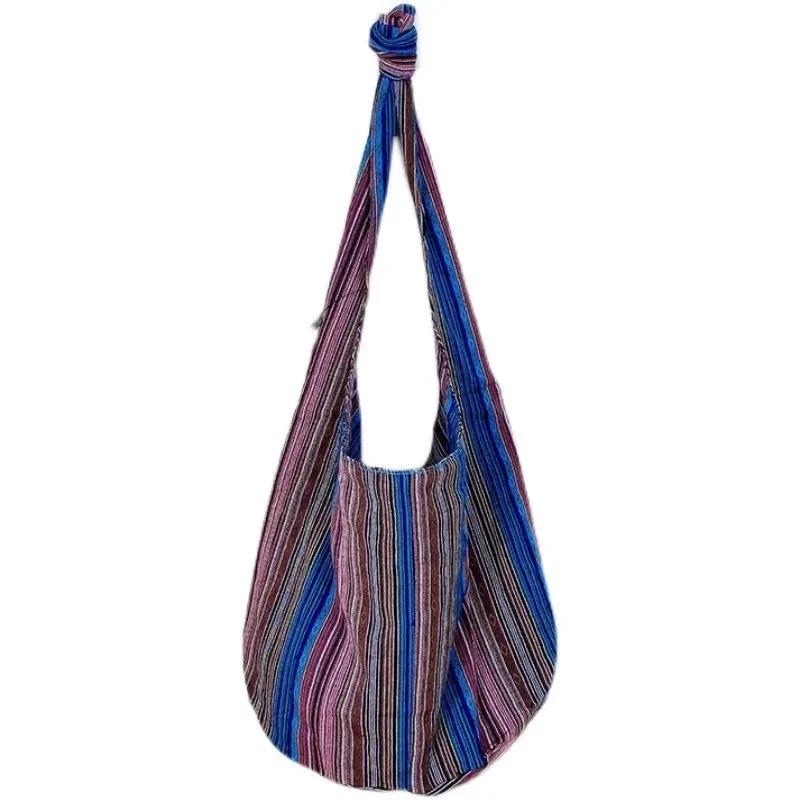 Vintage Bohemian Chic Canvas Shoulder Bag Ethnic Style Large Capacity Handbag Soft Tote Bag Casual Crossbody Bag Female Daily