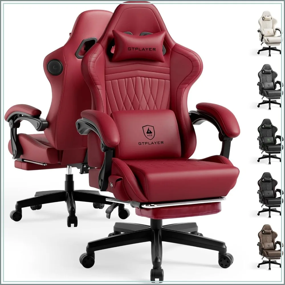 Music Gaming Chair with Speakers, Bluetooth, Footrest, Pocket, Wine Red