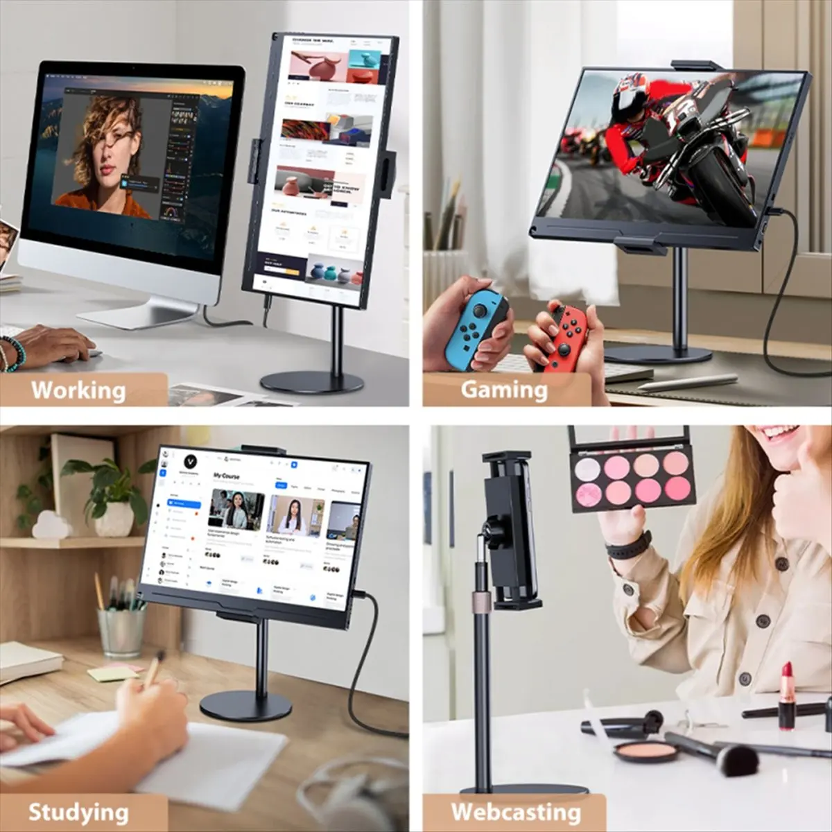 SCLS Portable Monitor Tablet Holder Standing Adjustable Monitor Stand Height Tablet Bracket Desktop Clamp Stand Mount Black