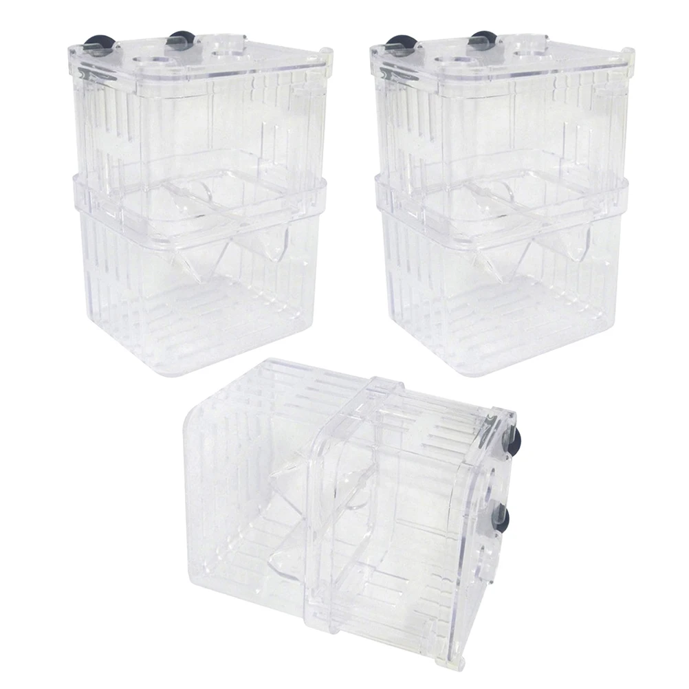 

3Pcs Fish Breeding Box Transparent Aquarium Isolation Divider Hatchery Incubator Tank Suction Cups Small Fish Shrimp Nursery