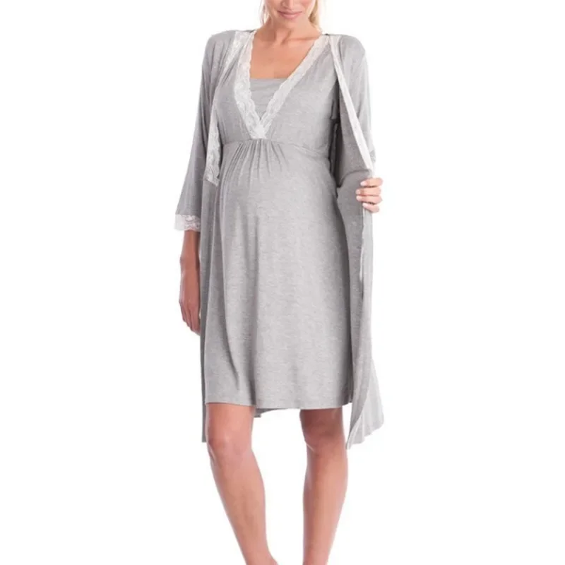 European and American hot selling fashion lace splicing three-quarter sleeve maternity dress robe pajamas