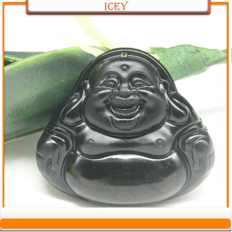 Natural Obsidian Crystal Big Belly Laughing Buddha Pendant Exquisite Jade Pendant Maitreya Buddha Big Belly Buddha Pendant