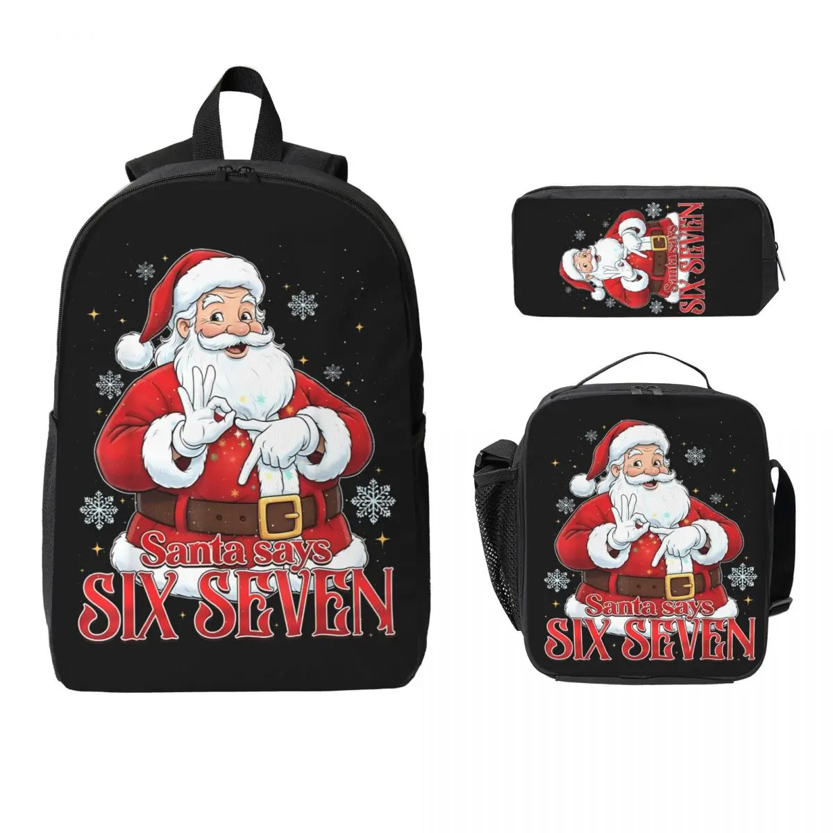 3pecs/set Santa Says Six Seven 67 Meme Christmas 6 7 Backpack High-capacity College Canvas Bags Lunch bag Pencil Case