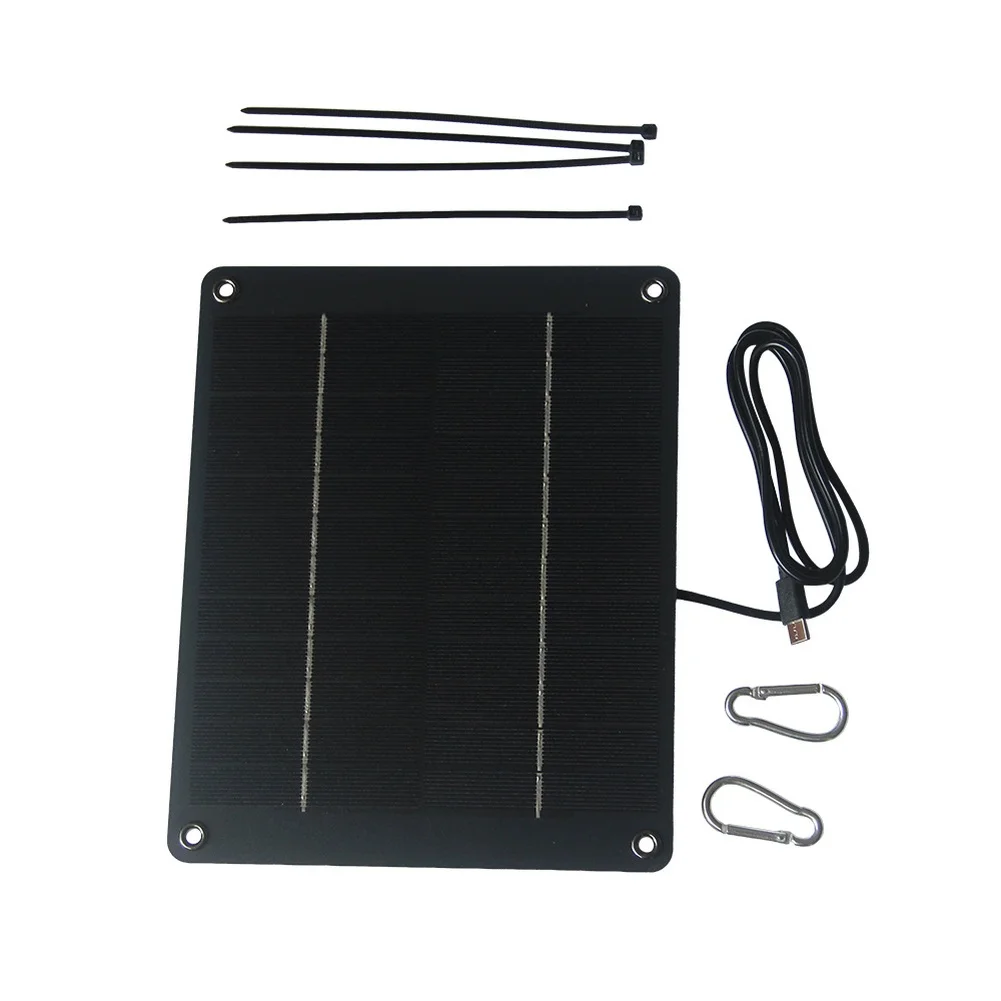 6W 12V Monocrystalline Solar Panel Charger with USB-C Output for Outdoor Security Camera Light Fan 21x17cm Black
