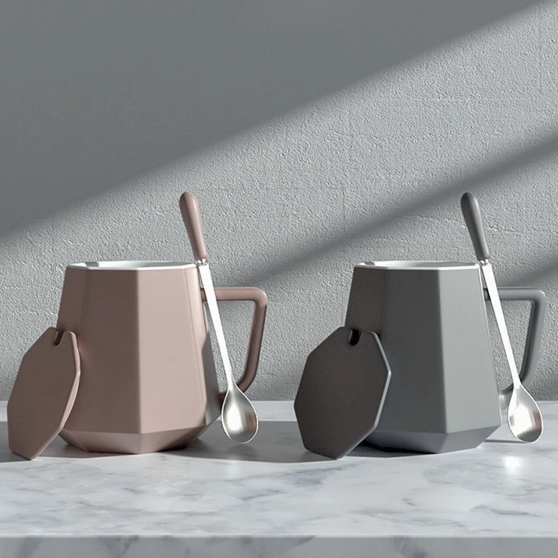 

Light Luxury Niche New High-end Cup, Large Capacity Mug, Coffee Cup with Lid Spoon, Couple Water Cup