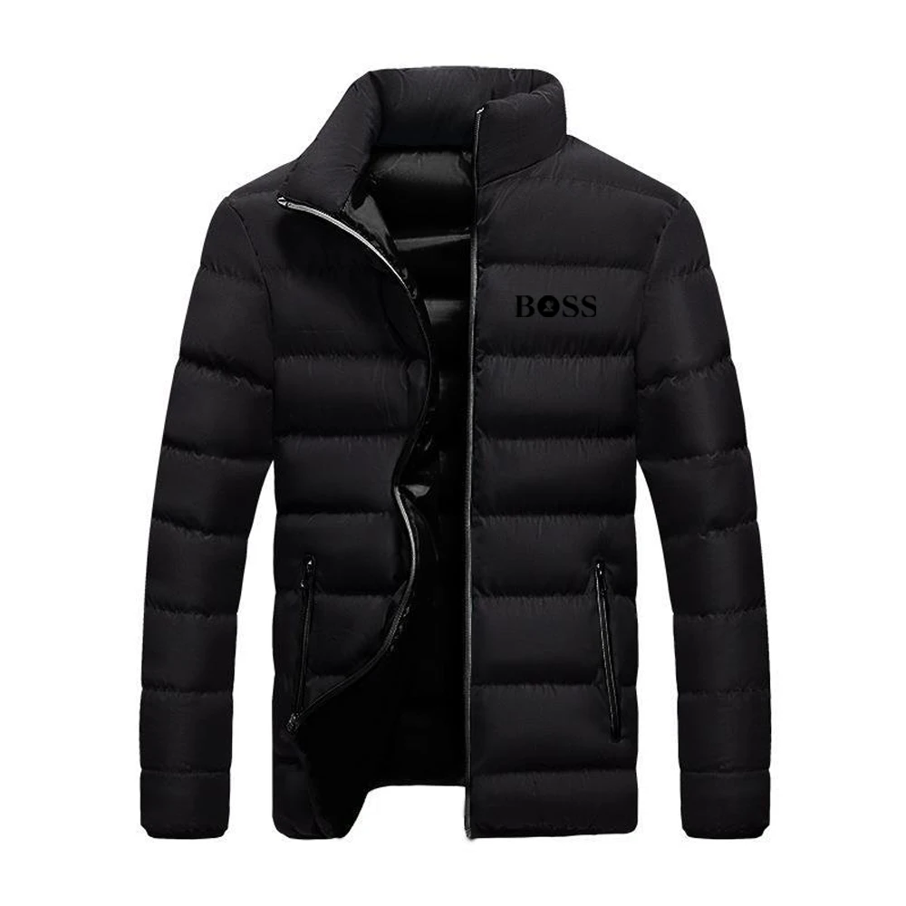 

Autumn and winter men's warm jacket, zipper jacket, stand-up collar, solid color, high-quality pufferfish coat