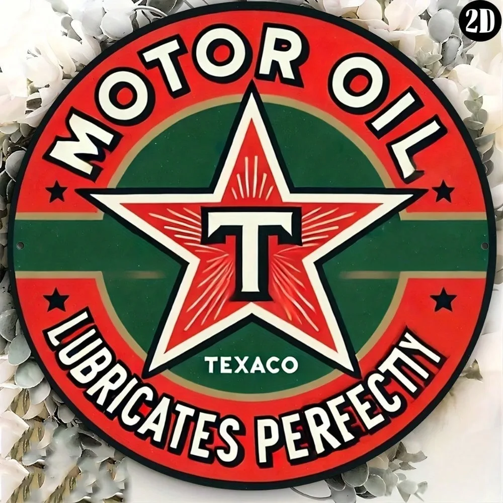 علامة زيت محرك معدني عتيق من تكساكو مقاس 8 × 8 بوصة - لوحة فنية جدارية متينة للمطبخ/البار، هدية عيد الهالوين وعيد الميلاد والعام الجديد #1