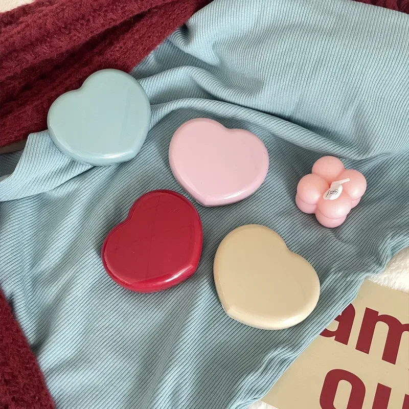 Heart Shape Contact Lens Case Mini Portable Travel Kit with Tweezers Mirror Suction Rod for Women Girl Lens Storage Accessories