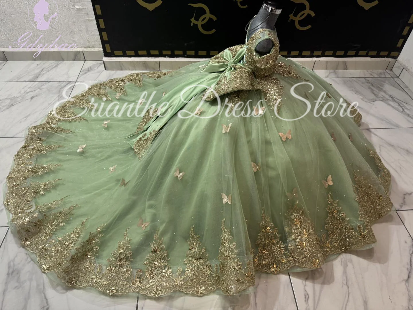 Green Flower Girl Dress For Wedding 3D Butterfly Applique Tulle Kids Birthday Party First Communion Ball Gowns Customized