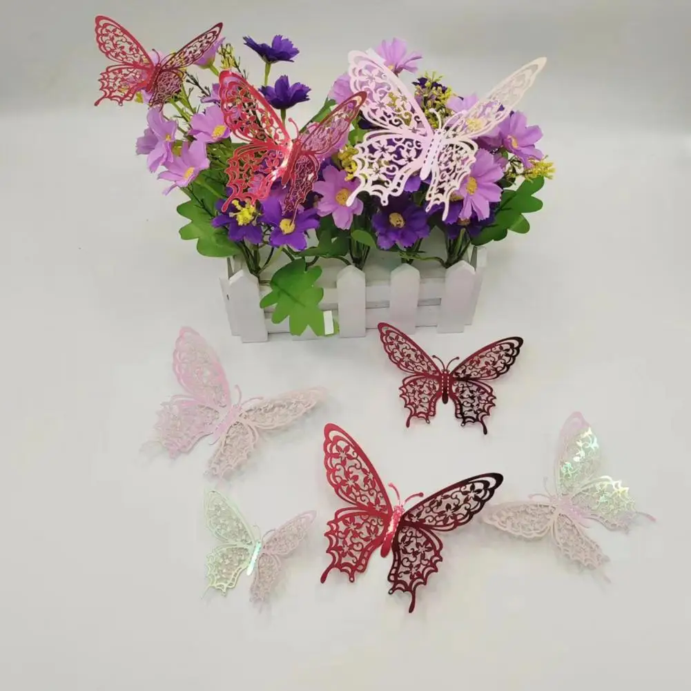 12 Pcs 3D Butterfly Wall Decor 3 Sizes Butterfly Decoration Birthday Party Cake Topper Removable Mural Decal Kids Room