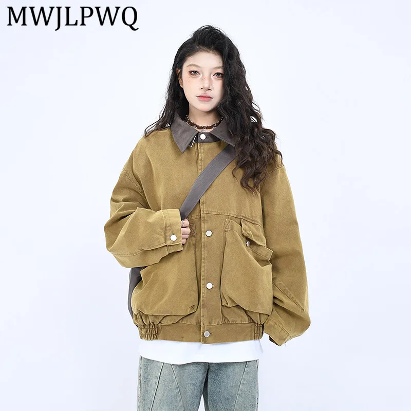 MWJLPWQ Spring Autumn New American Retro Heavy-Duty Distressed Work Jacket For Men And Women Loose Large Pocket Design Top 16630