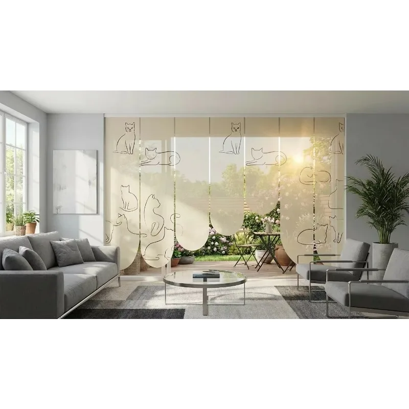 Customized Printed Roller Blinds Light Filtering Panel Roller Shades With Minimalist Drawing Cute Cat
