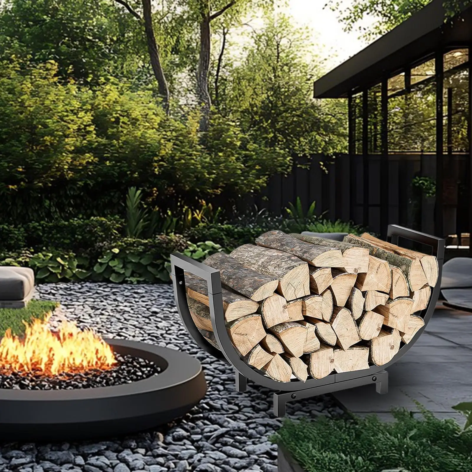 صر الخشب، رف حرق سجل الحطب، شديد التحمل، شبكة سجل الموقد، رف حامل خشب الحطب للفناء الخلفي للسطح الخارجي، #1